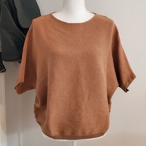R Label The Reset Ribbed Pullover Short Sleeve Dolman Top - Camel L/XL